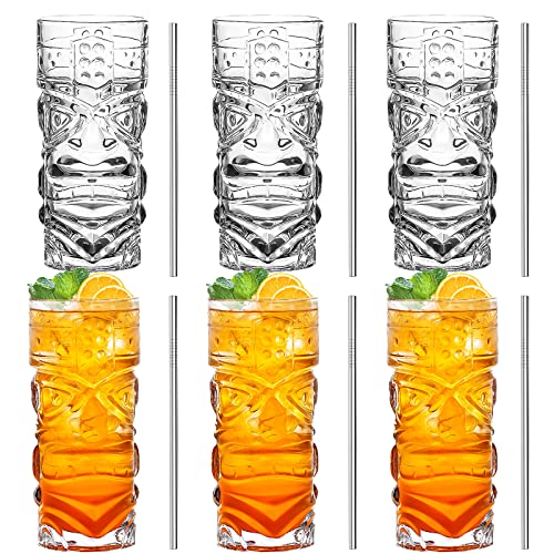INFTYLE Clear Tiki Glasses Set of 614 oz Modern Bar Tiki Cocktail Glasses Perfect for Exotic CocktailsMai Tai Hawaiian Style Cocktails Tropical Island Drinksware Set