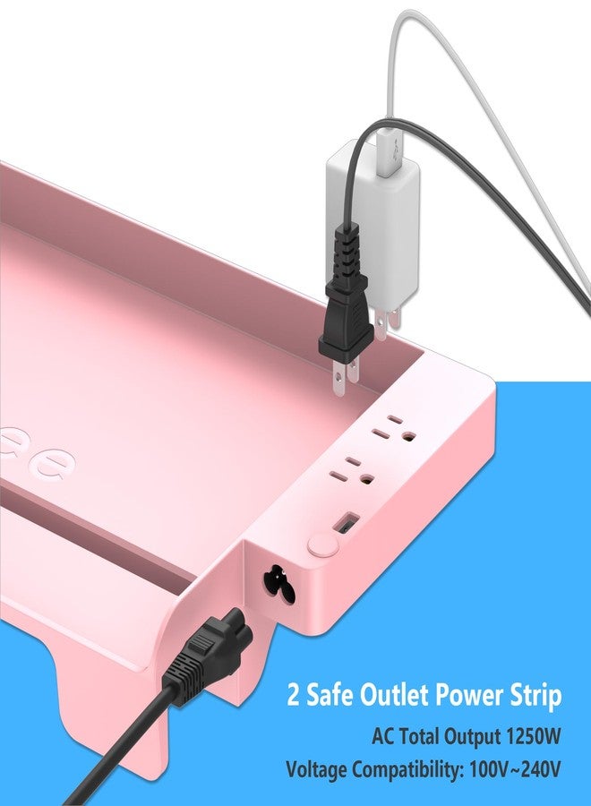 Hiree Bedside Shelf for Dorm Bunk Bed with USB Charging Port and 2 AC Outlets, Bed Side Table Tray Organizer, College Dorm Essential Clip On Bedside Tray, Loft Nightstand Decor, Plus Size, Pink - Image 2