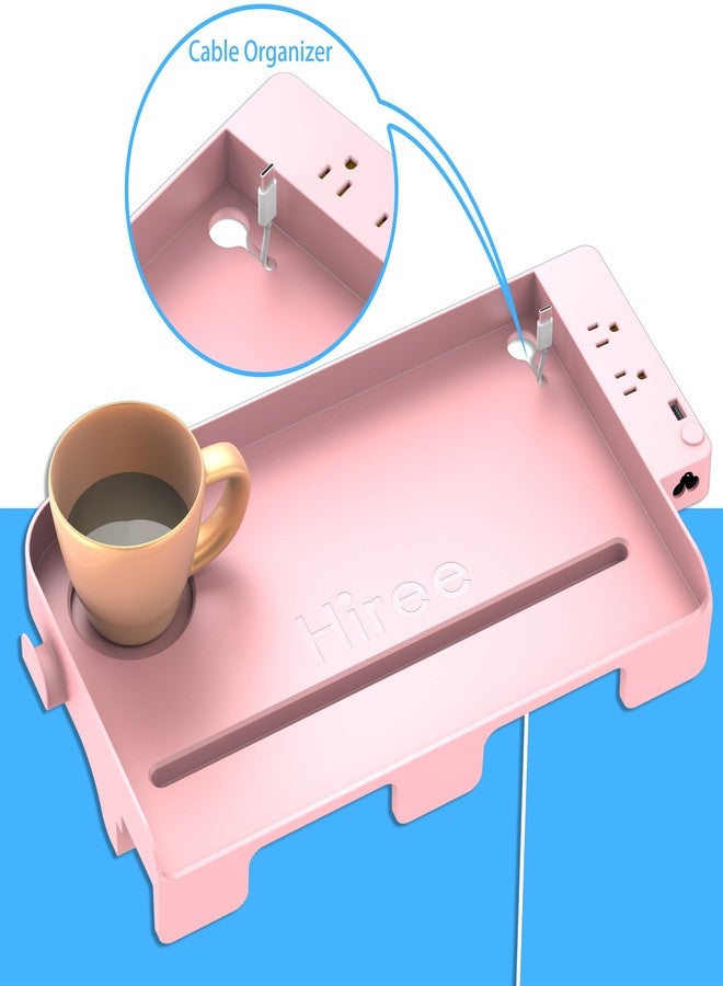 Hiree Bedside Shelf for Dorm Bunk Bed with USB Charging Port and 2 AC Outlets, Bed Side Table Tray Organizer, College Dorm Essential Clip On Bedside Tray, Loft Nightstand Decor, Plus Size, Pink - Image 5