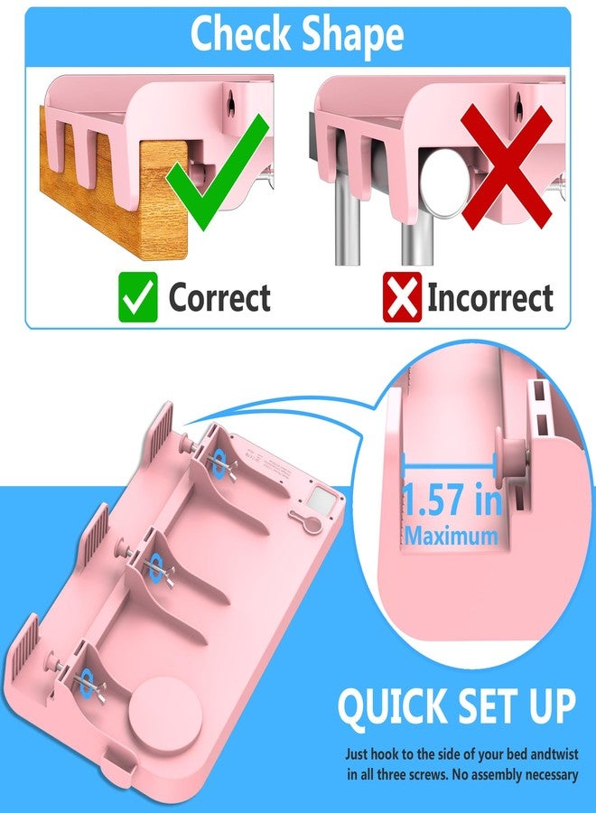 Hiree Bedside Shelf for Dorm Bunk Bed with USB Charging Port and 2 AC Outlets, Bed Side Table Tray Organizer, College Dorm Essential Clip On Bedside Tray, Loft Nightstand Decor, Plus Size, Pink - Image 4