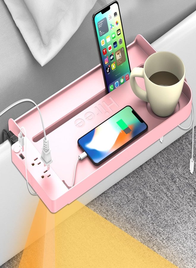 Hiree Bedside Shelf for Dorm Bunk Bed with USB Charging Port and 2 AC Outlets, Bed Side Table Tray Organizer, College Dorm Essential Clip On Bedside Tray, Loft Nightstand Decor, Plus Size, Pink - Image 1