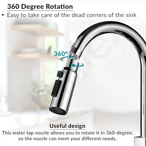 Plantex Tap Extension for Kitchen Sink/360° Swivel Kitchen Sink Faucet Aerator/Upto 70% Water Saving/3 Anti-Splash Modes Sprayer/Fits F22 and M24 mm Tap (XL-2047 Chrome) - Image 2