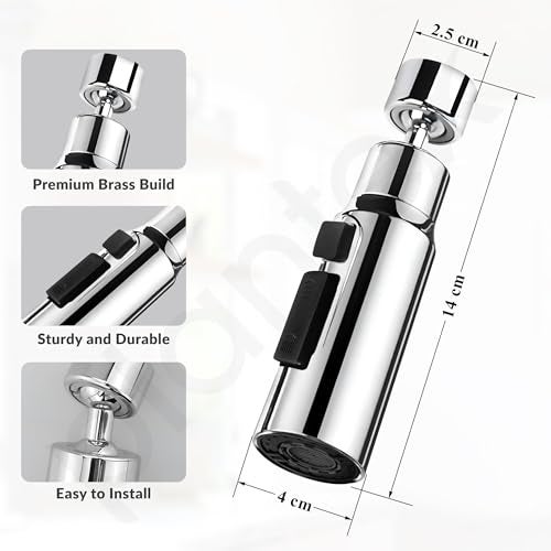 Plantex Tap Extension for Kitchen Sink/360° Swivel Kitchen Sink Faucet Aerator/Upto 70% Water Saving/3 Anti-Splash Modes Sprayer/Fits F22 and M24 mm Tap (XL-2047 Chrome) - Image 3