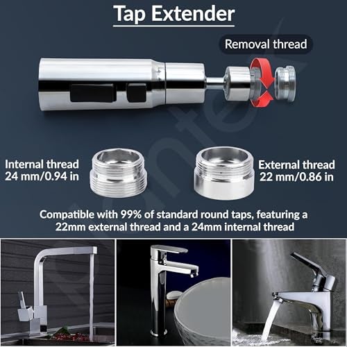 Plantex Tap Extension for Kitchen Sink/360° Swivel Kitchen Sink Faucet Aerator/Upto 70% Water Saving/3 Anti-Splash Modes Sprayer/Fits F22 and M24 mm Tap (XL-2047 Chrome) - Image 5