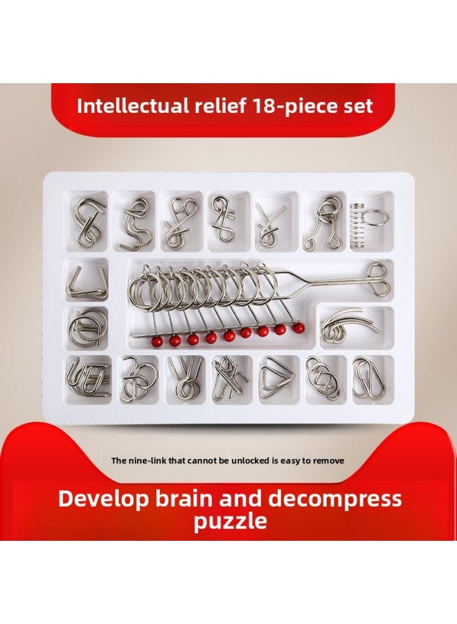 Classical Educational Toys Nine-chain 18-piece Set Children's Intelligence Unlock 18-in-one Intelligence Unlock-Color:Nine Chain 18 Piece Set  - Image 3