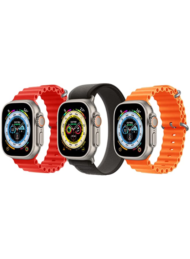 IAF Silicone Ocean Band Red, Trail Loop Strap Black/Gray and Orange for Apple Watch Ultra 8 49mm Set of 3