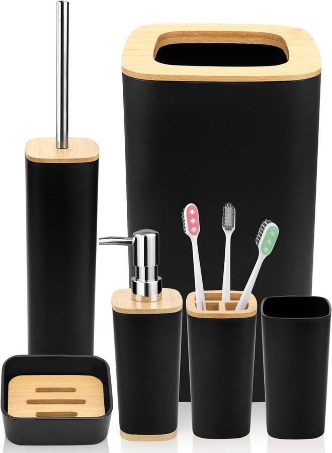 KARTASYA Luxury 6 Piece Bathroom Accessories Set for Modern Home Decor (Black Wooden) - Image 1