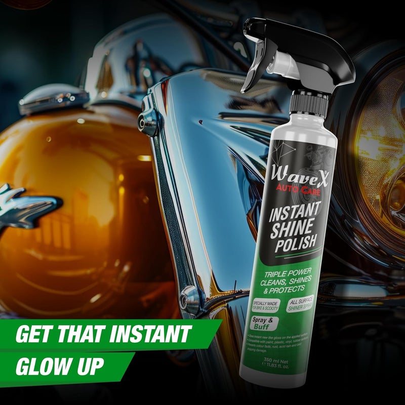 Wavex Instant Shine Bike Polish 350ml with Microfiber Cloth | All in One Bike Polish for Restoring Showroom Look of Bikes & Scooters - Image 2