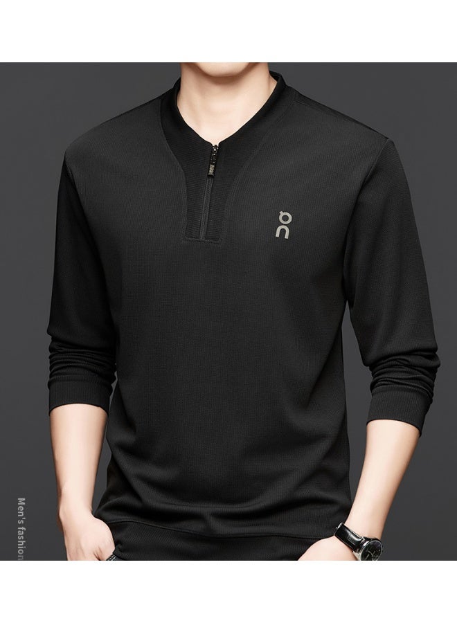 ON Half-zip Crew Neck Top, Fashionable Casual Versatile Long-sleeved Top (Black) - Image 3
