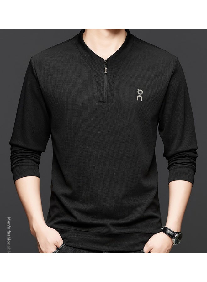 ON Half-zip Crew Neck Top, Fashionable Casual Versatile Long-sleeved Top (Black) - Image 4