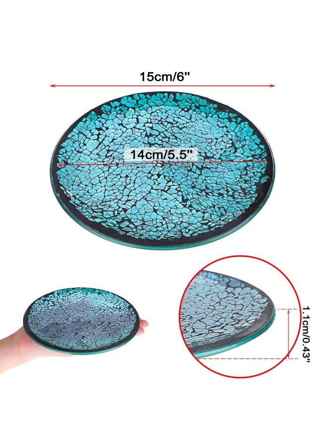 OwnMy 2PCS Mosaic Glass Candle Plates 6 Inch Pillar Candle Holders Plates, Glass Round Candle Plates and Trays Glass Mosaic Candle Coasters Decorative Glass Pillar Candle Stands Candle Bases, Blue - Image 3