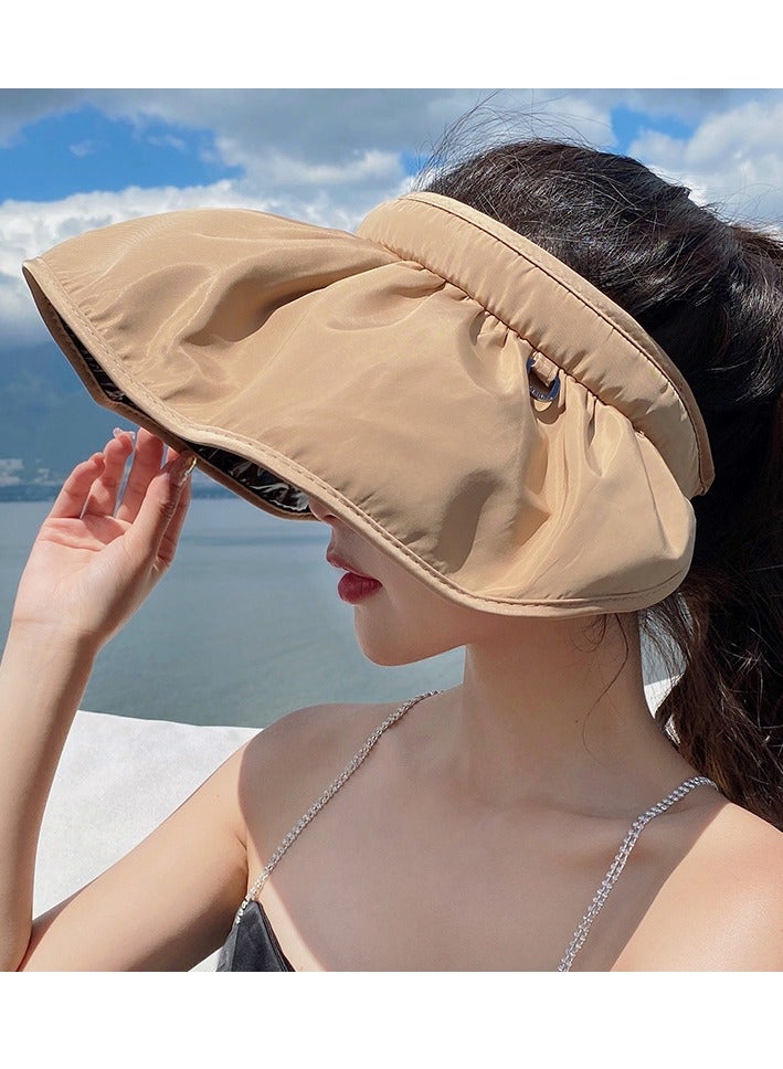 Y&D Women Sun Hat Summer Beach Caps Women Hat Wide Brim UV Protection Floppy Brown Roll Up Hat Double-Side-Wear Ponytail Hats Baseball Caps Adjustable Cap  - Image 2