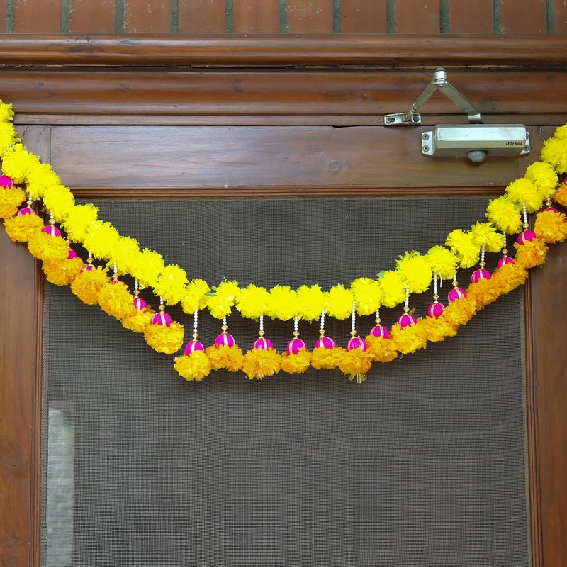 Kaameri Bazaar خيوط يدوية من خرز بلاستيكي بلون الماريغولد الوردي والبرتقالي، زينة تقليدية لتعليق الأبواب، بندروال توران لتزيين ديوالي، بندروال تقليدي، توران لمدخل الباب، 48 بوصة - Image 5