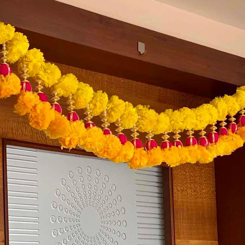 Kaameri Bazaar خيوط يدوية من خرز بلاستيكي بلون الماريغولد الوردي والبرتقالي، زينة تقليدية لتعليق الأبواب، بندروال توران لتزيين ديوالي، بندروال تقليدي، توران لمدخل الباب، 48 بوصة - Image 2