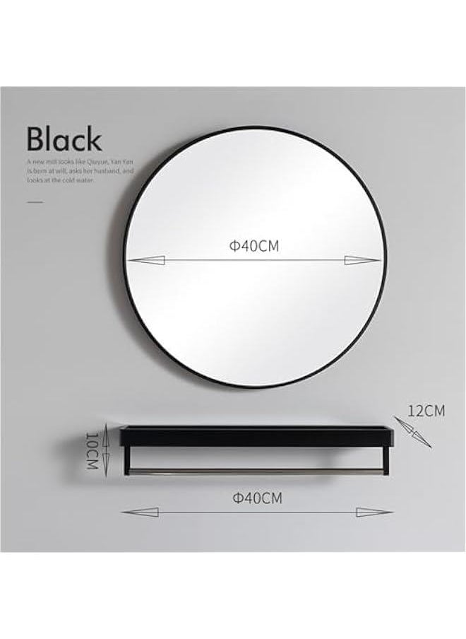 Beauenty Round Mirror with Floating Shelf, Black Metal Frame Wall Mounted Circle Mirror, Wall Mirror for Entryway, Bathroom, Vanity, Living Room, 40CM Black Circle Mirror (Black)  - Image 2