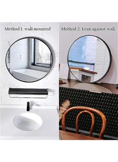 Beauenty Round Mirror with Floating Shelf, Black Metal Frame Wall Mounted Circle Mirror, Wall Mirror for Entryway, Bathroom, Vanity, Living Room, 40CM Black Circle Mirror (Black)  - Image 5