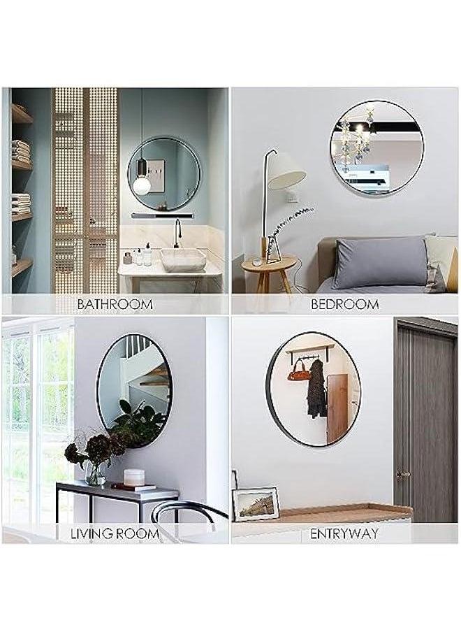 Beauenty - Round Mirror with Floating Shelf, Black Metal Frame Wall Mounted Circle Mirror, Wall Mirror for Entryway, Bathroom, Vanity, Living Room, 40CM Black Circle Mirror (Black) - Image 1