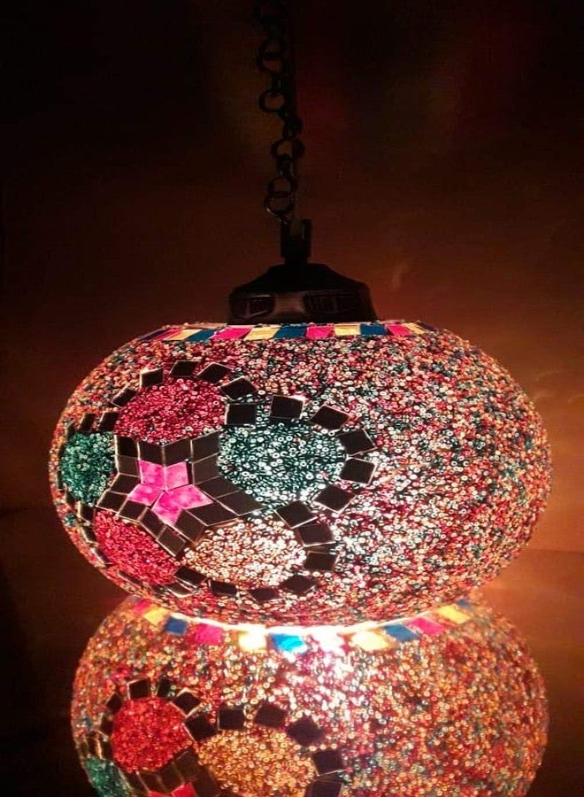 Lovekush Handicrafts Antique Pendant/Hanging Lamp for Home Decoration, Multicolor (Ovl) (Bottom Open Red) - Image 1