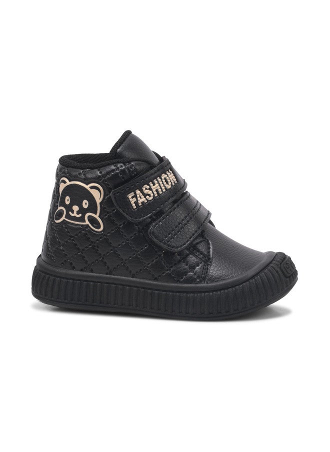 KATS Unisex Kids Black Textured Mid-Top Sneakers with Velcro Closure - Image 3