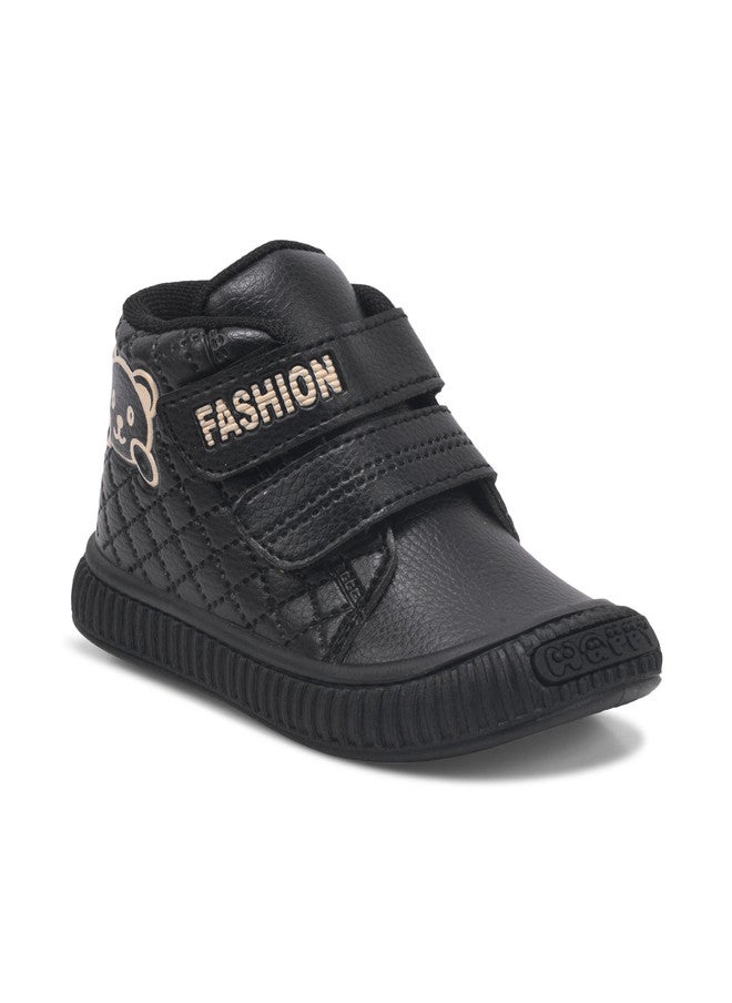 KATS Unisex Kids Black Textured Mid-Top Sneakers with Velcro Closure - Image 1