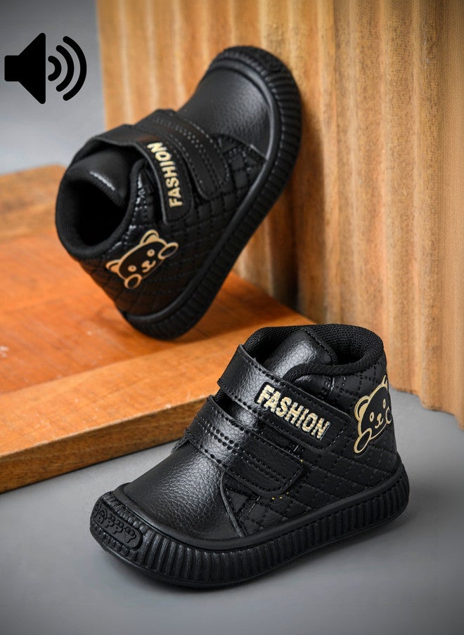 KATS Unisex Kids Black Textured Mid-Top Sneakers with Velcro Closure - Image 2