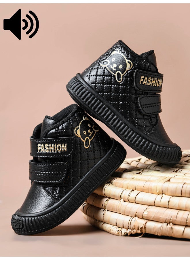 KATS Unisex Kids Black Textured Mid-Top Sneakers with Velcro Closure - Image 5