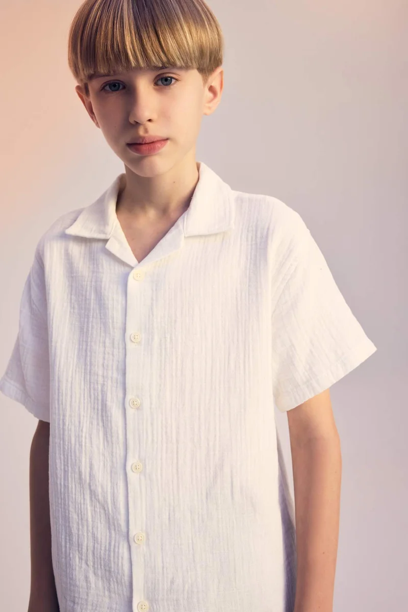 DeFacto Boy Oversize Polo Neck Muslin Shirt