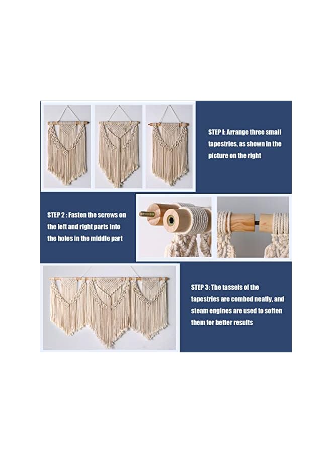 The Bros حامل حائط ماكرامي كبير 43"×32" فن الجدران بوهيمي - تزيين منزلي يدوي منسوج أنيق لغرفة النوم وغرفة المعيشة وشقة حفلات الزفاف (خرز خشبي) - Image 3