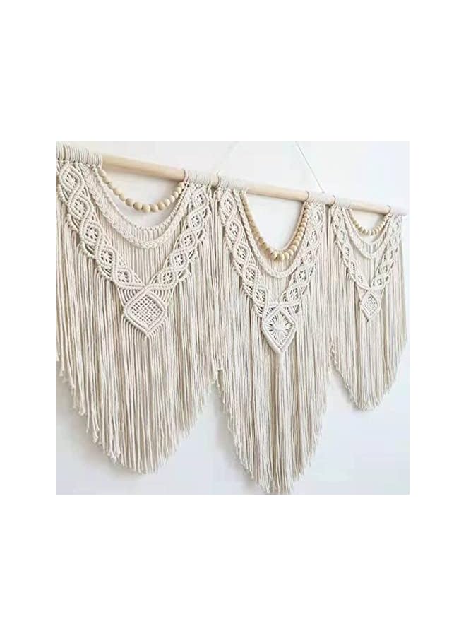 The Bros حامل حائط ماكرامي كبير 43"×32" فن الجدران بوهيمي - تزيين منزلي يدوي منسوج أنيق لغرفة النوم وغرفة المعيشة وشقة حفلات الزفاف (خرز خشبي) - Image 4