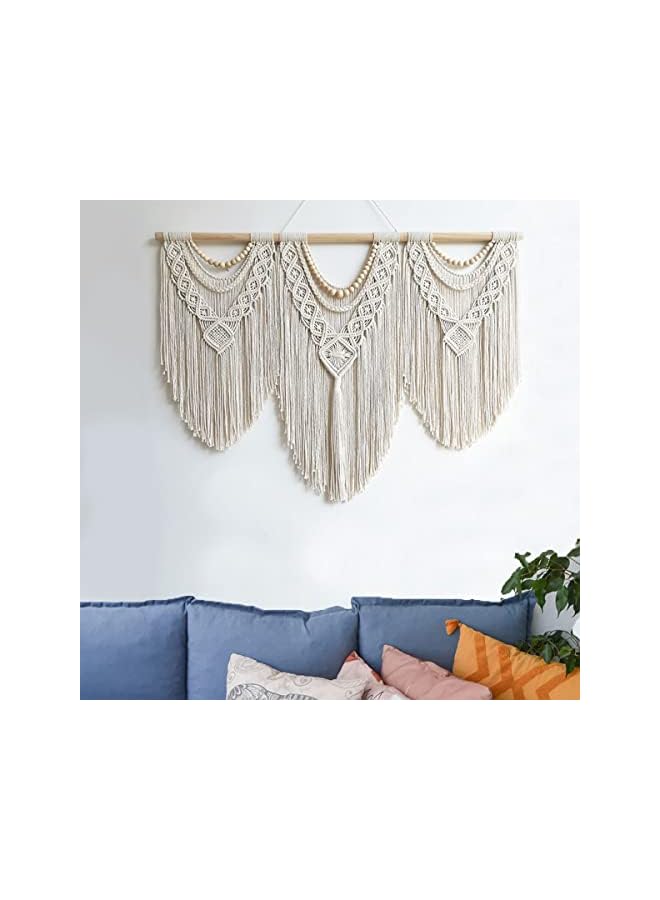 The Bros حامل حائط ماكرامي كبير 43"×32" فن الجدران بوهيمي - تزيين منزلي يدوي منسوج أنيق لغرفة النوم وغرفة المعيشة وشقة حفلات الزفاف (خرز خشبي) - Image 5