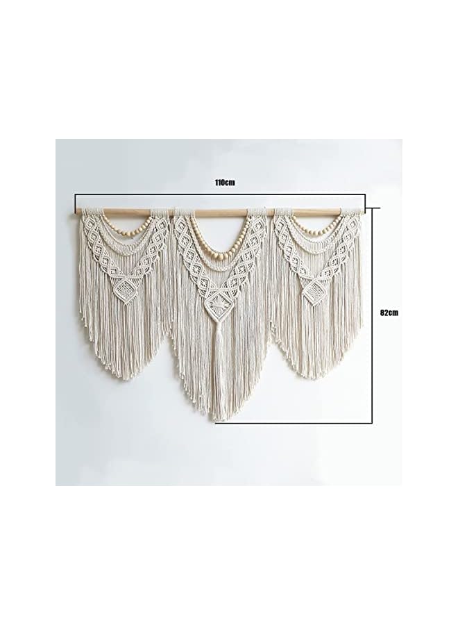 The Bros حامل حائط ماكرامي كبير 43"×32" فن الجدران بوهيمي - تزيين منزلي يدوي منسوج أنيق لغرفة النوم وغرفة المعيشة وشقة حفلات الزفاف (خرز خشبي) - Image 2