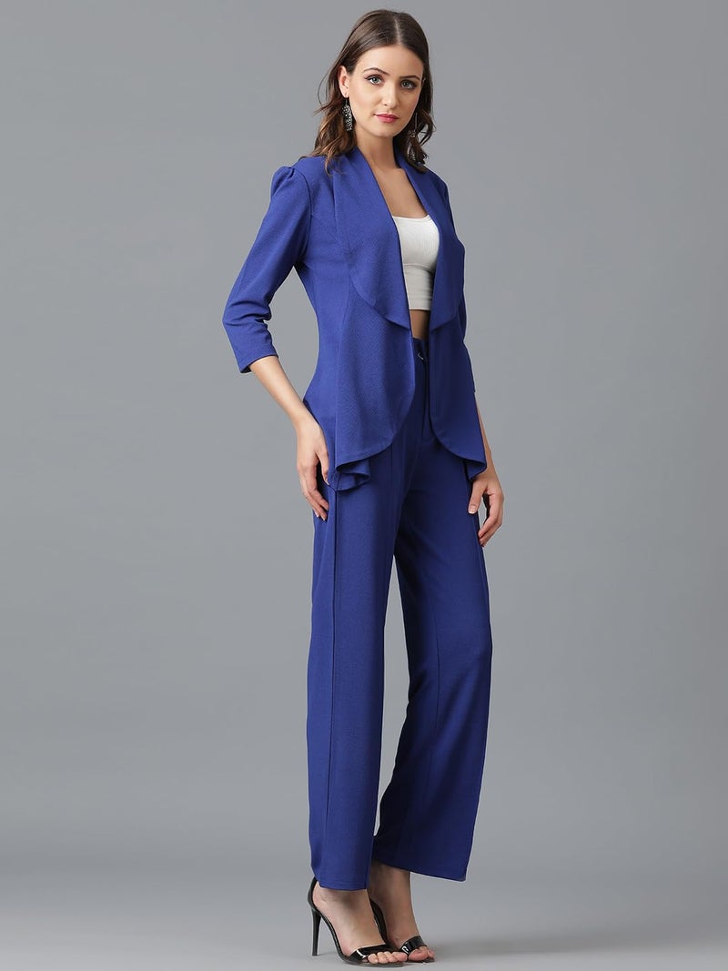 KOTTY Women's Solid Relaxed Fit 3/4 Sleeve Co-ord Blazer and Trouser Set. Royal Blue - Image 2
