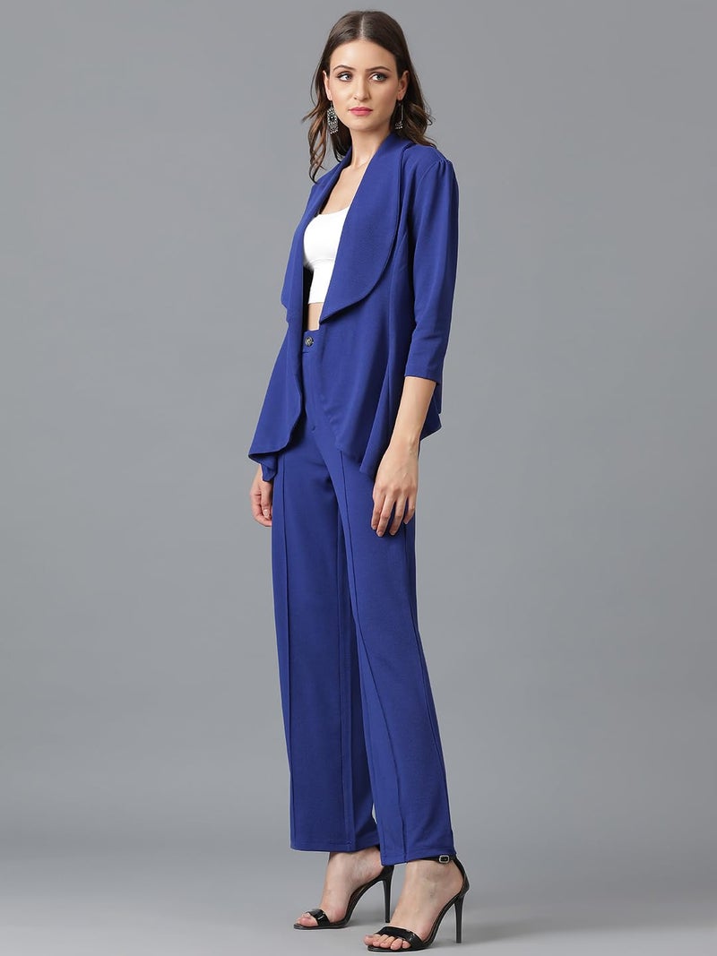 KOTTY Women's Solid Relaxed Fit 3/4 Sleeve Co-ord Blazer and Trouser Set. Royal Blue - Image 3