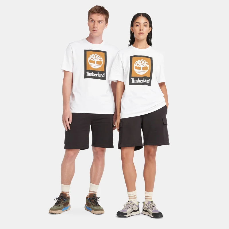 Timberland White Men's Square Stack Logo T-Shirt for Men | Best Price UAE