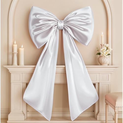 Froova Huge Bow Decor Big White Large Coquette Bow for Backdrop Wedding Bride Birthday Decorations for Girls Women Giant Satin Ribbon Tie Hanging Gift Coquette Wall Decor Internal Stability Layer - Image 1