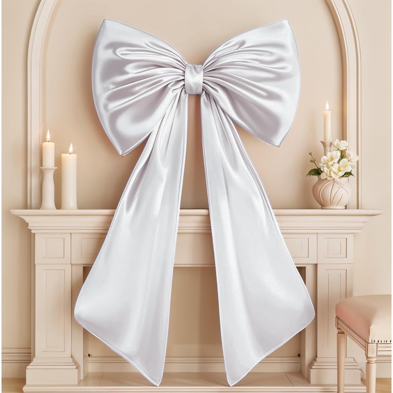 Froova Huge Bow Decor Big White Large Coquette Bow for Backdrop Wedding Bride Birthday Decorations for Girls Women Giant Satin Ribbon Tie Hanging Gift Coquette Wall Decor Internal Stability Layer - Image 2