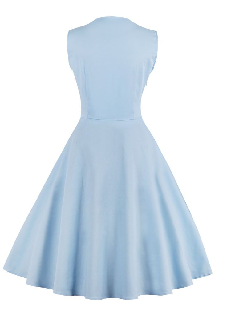 Loquat Patchwork color retro dress light blue  - Image 2