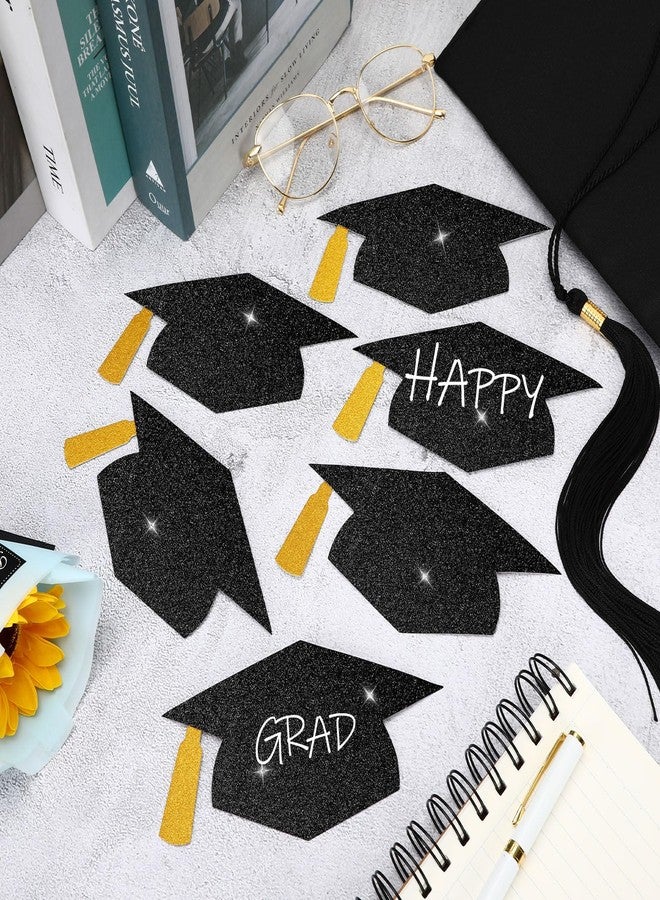 JULBEAR 70Pcs Grad Caps Glitter Cutouts Black Gold 2025 Graduation Hat Cutouts with 80Pcs Glue Points Grad Cap Cut-Outs Confetti Table Decor for High School College Graduation Party Supplies 5.7 Inch - Image 3