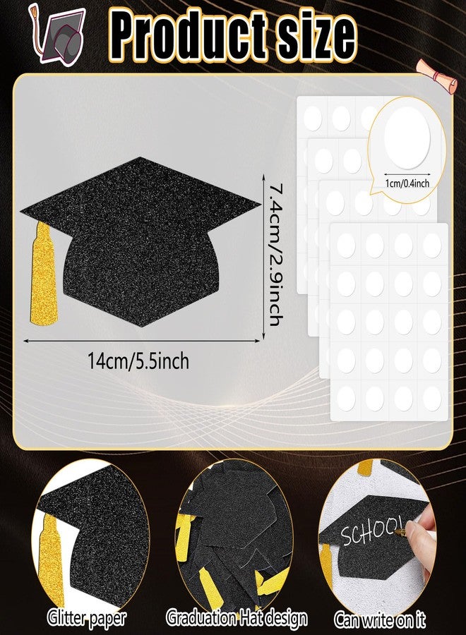 JULBEAR 70Pcs Grad Caps Glitter Cutouts Black Gold 2025 Graduation Hat Cutouts with 80Pcs Glue Points Grad Cap Cut-Outs Confetti Table Decor for High School College Graduation Party Supplies 5.7 Inch - Image 2