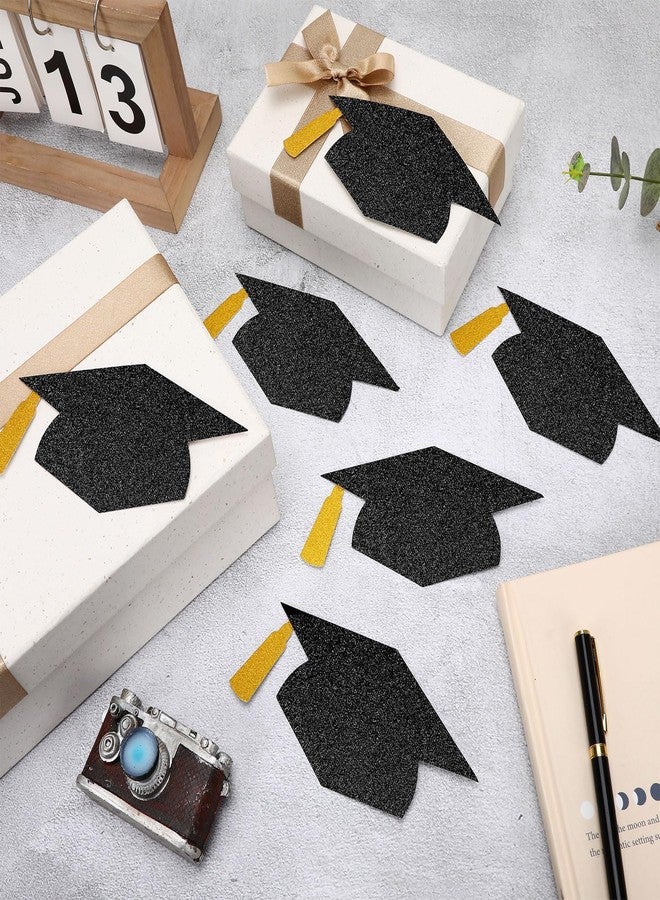 JULBEAR 70Pcs Grad Caps Glitter Cutouts Black Gold 2025 Graduation Hat Cutouts with 80Pcs Glue Points Grad Cap Cut-Outs Confetti Table Decor for High School College Graduation Party Supplies 5.7 Inch - Image 4