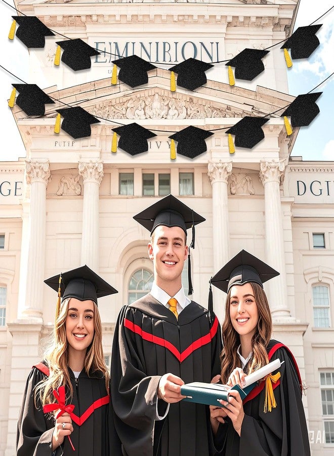 JULBEAR 70Pcs Grad Caps Glitter Cutouts Black Gold 2025 Graduation Hat Cutouts with 80Pcs Glue Points Grad Cap Cut-Outs Confetti Table Decor for High School College Graduation Party Supplies 5.7 Inch - Image 5