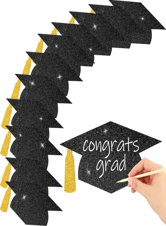JULBEAR 70Pcs Grad Caps Glitter Cutouts Black Gold 2025 Graduation Hat Cutouts with 80Pcs Glue Points Grad Cap Cut-Outs Confetti Table Decor for High School College Graduation Party Supplies 5.7 Inch - Image 1