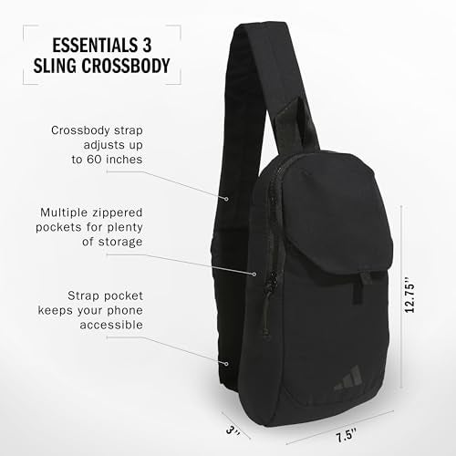 Adidas حقيبة كروس بودي الأساسية من أديداس - حقيبة رياضية مع جيب للهاتف، سوداء، مقاس واحد - Image 2