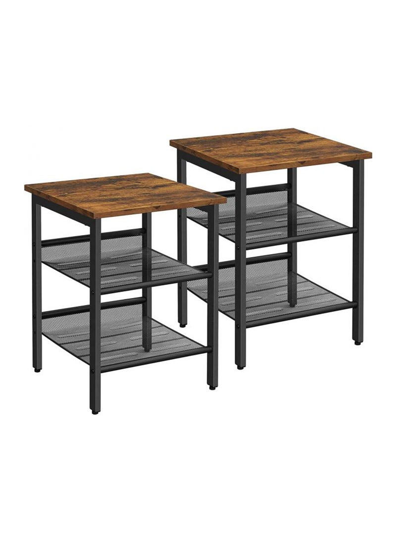 VASAGLE VASAGLE LET23X Nightstand Combo with 2 Adjustable Mesh Shelves, Side Table for Living Room End Table - Rustic Brown (Pack of 2)  - Image 1