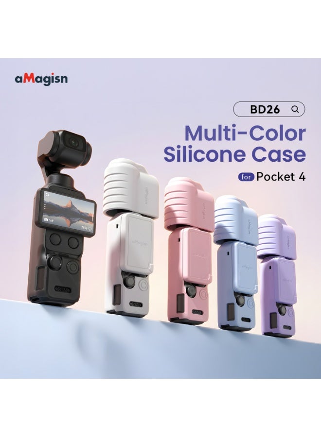 aMagisn متوافق مع DJI Osmo Pocket 4، غطاء حماية سيليكون كامل بتصميم دقيق وفتحات مخصصة وحبل مانع للفقدان (رمادي) - Image 2