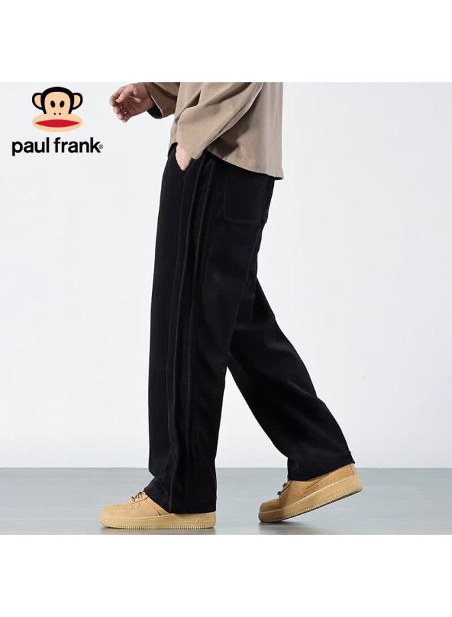 Paul Frank Men's Casual Winter Loose Wide-leg Chenille Corduroy Warm Pants Black XL - Image 2