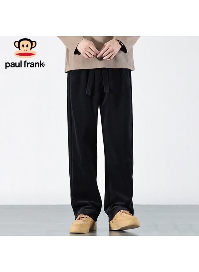 Paul Frank Men's Casual Winter Loose Wide-leg Chenille Corduroy Warm Pants Black XL - Image 3