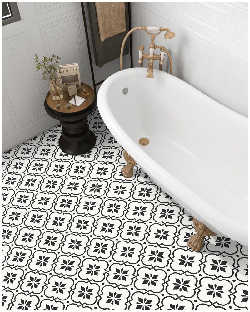 MORCART 7.87" x 7.87" Peel and Stick Floor Tile, 20-Pack Self-Adhesive DIY Vinyl Flooring for Renters, Removable and Waterproof Tile Sticker for Bathroom, Kitchen, Staircase (Black) - Image 1