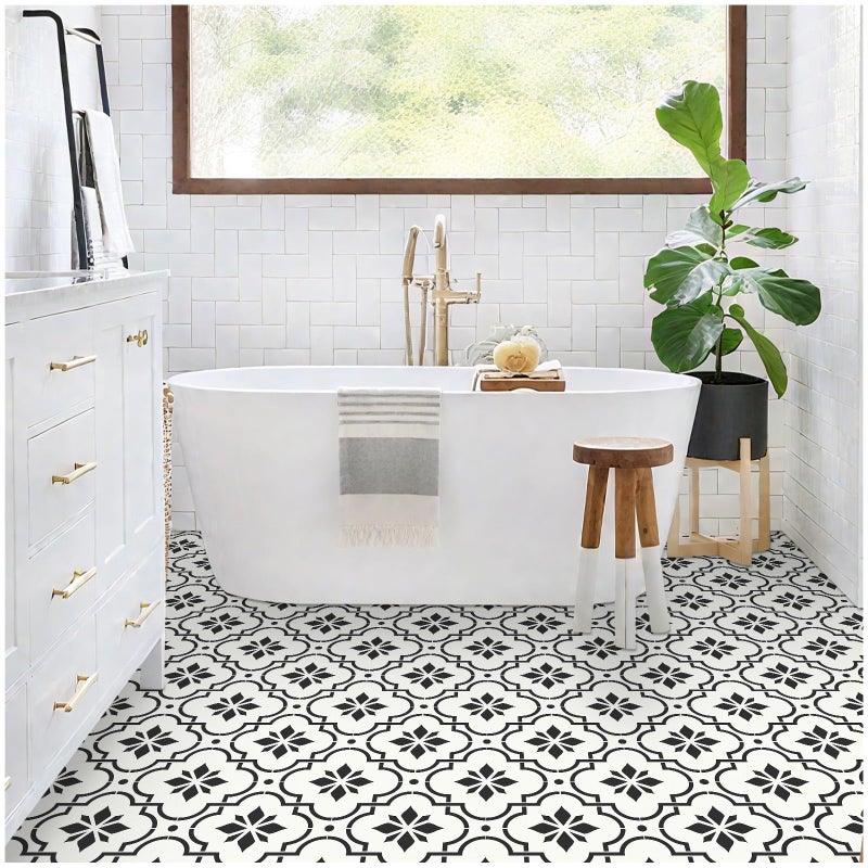 MORCART 7.87" x 7.87" Peel and Stick Floor Tile, 20-Pack Self-Adhesive DIY Vinyl Flooring for Renters, Removable and Waterproof Tile Sticker for Bathroom, Kitchen, Staircase (Black) - Image 5