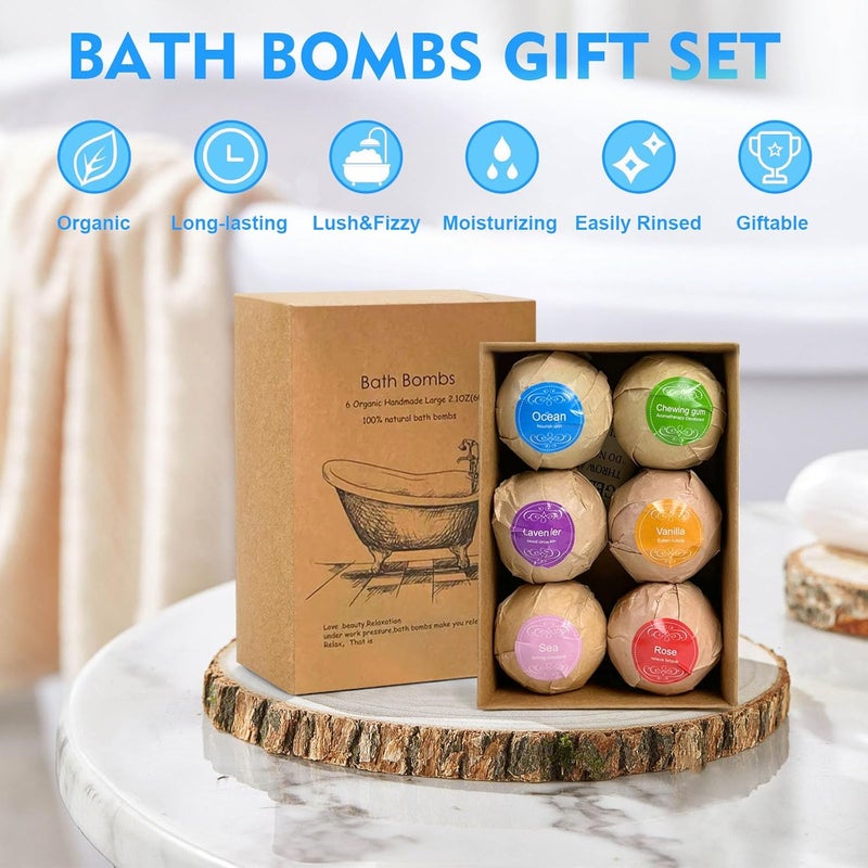SKY-TOUCH Bath Bombs Gift Set - 6 Large Organic & Natural Essential Oil Handmade Bombs to Moisturize Dry Skin - Image 4